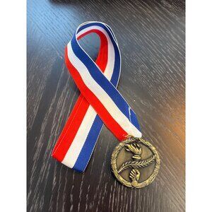Gold Medal With Red White & Blue Ribbon Patriotic Theme Award Medal 2.5" Diamete